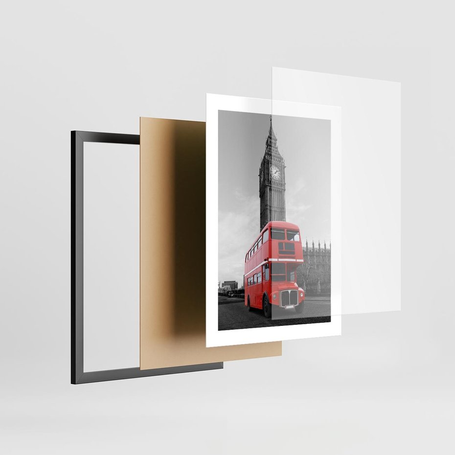 Plakat w ramie 30x40 - Autobusy w tętniącym życiem Londynie - Londyn, autobus - rama czarna