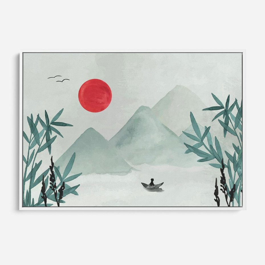 Obraz w ramie 70x50 - Zaklęte Wzgórza - krajobraz, japonia - rama biała