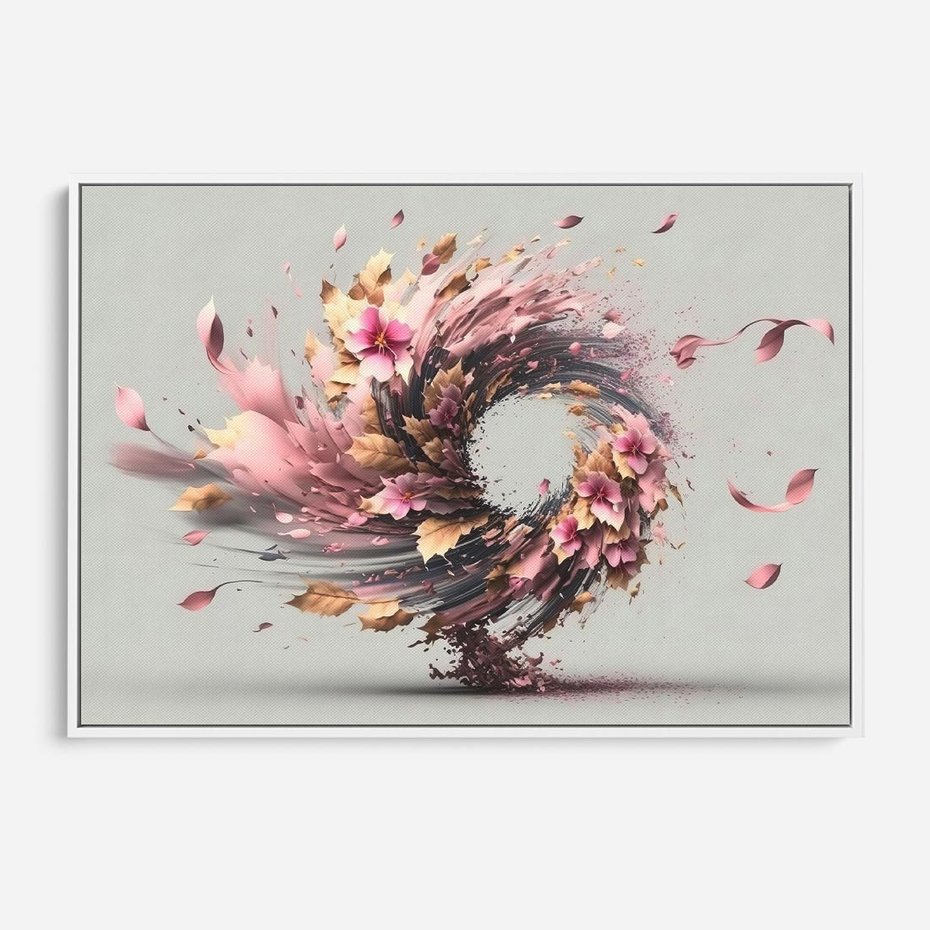 Obraz w ramie 120x80 - Kwiatowy Wir - nowoczesna grafika komputerowa, wir z kwiatów - rama biała