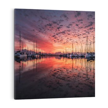 Obraz na płótnie 30x30 - Morze, fale i skały - zachód słońca,