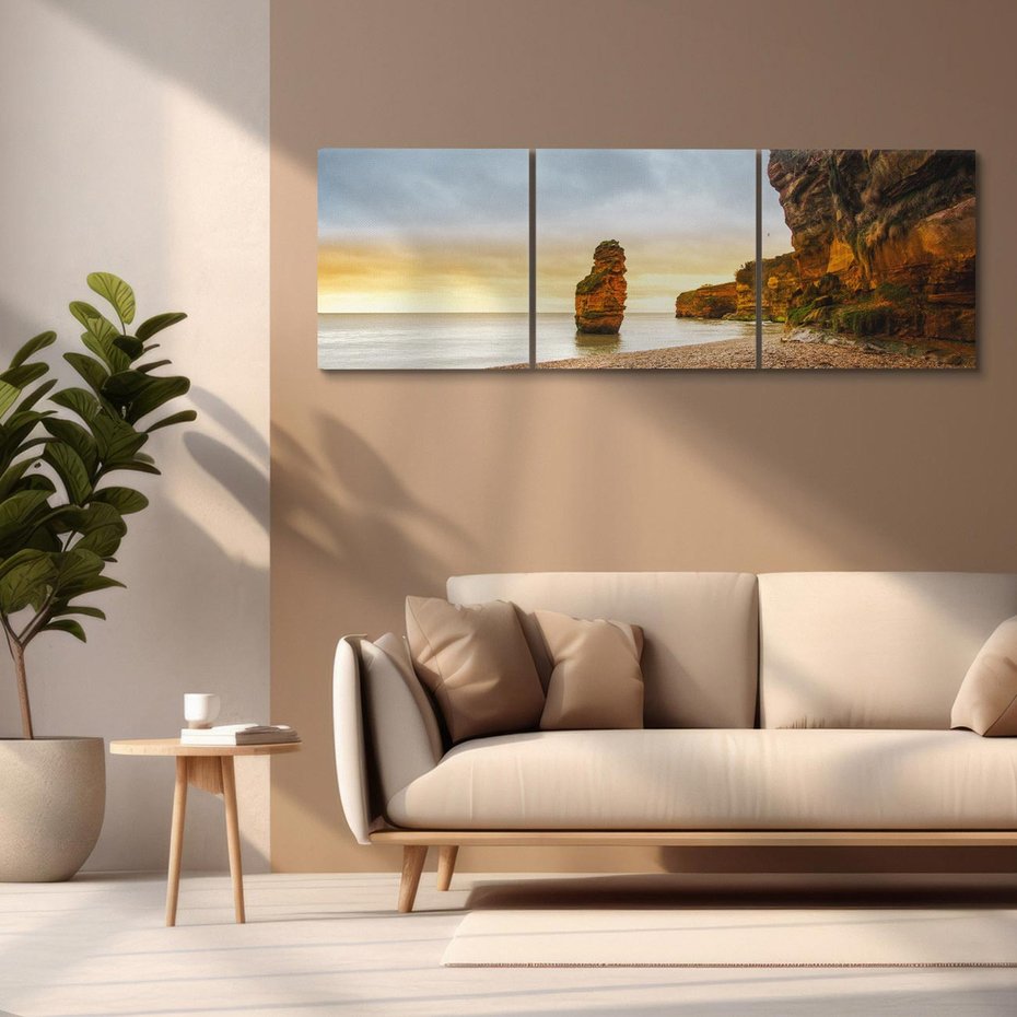 Obraz na płótnie 150x50 - Plaża Morza z Skałami - plaża, morze