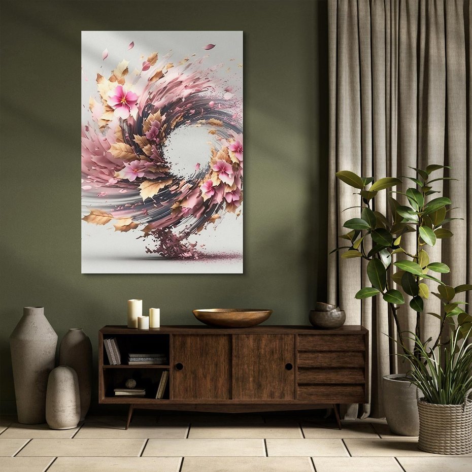 Obraz na płótnie 80x120 - Kwiatowy Wir - nowoczesna grafika komputerowa, wir z kwiatów