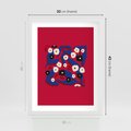 Plakat w ramie 30x40 - Kolorowe Przenikanie - abstrakcyjna kwiatowa kompozycja, czerwone mocne tło - rama biała