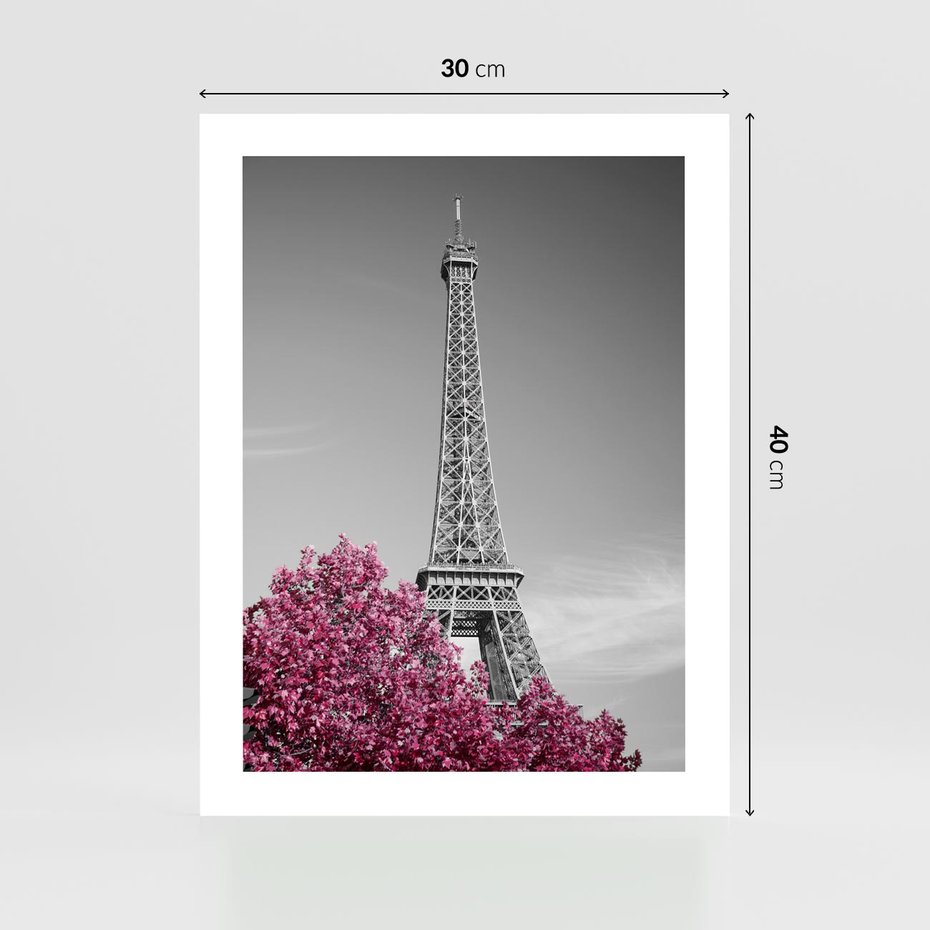 Plakat bez ramy 30x40 - Różowy Paryż - czarno białe zdjęcie, wieża eiffla
