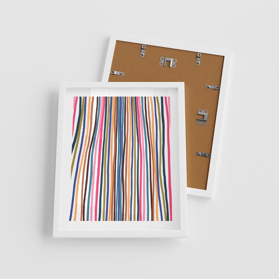 Plakat w ramie 40x50 - Energetyczne Nurtujące - kolorowe wzory, tęczowe żywe kolory - rama biała