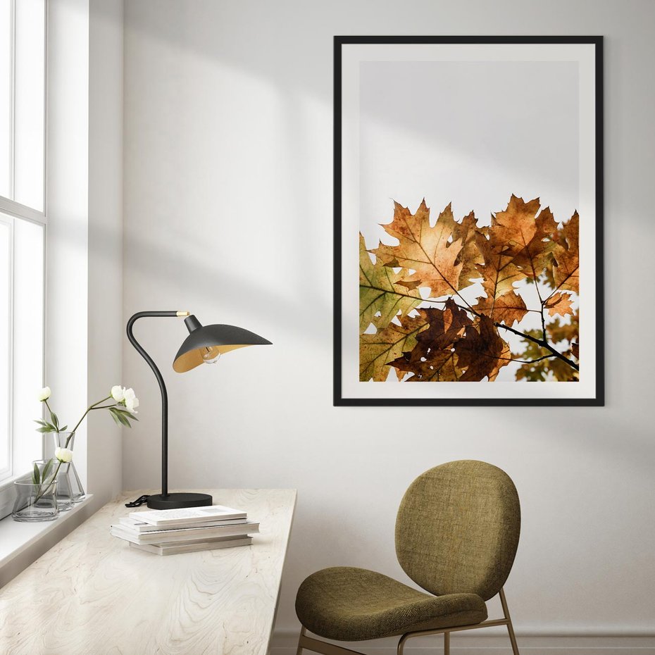 Plakat bez ramy 50x70 - Suche Żółte Liście w Malowniczym Ujęciu - liście, żółte