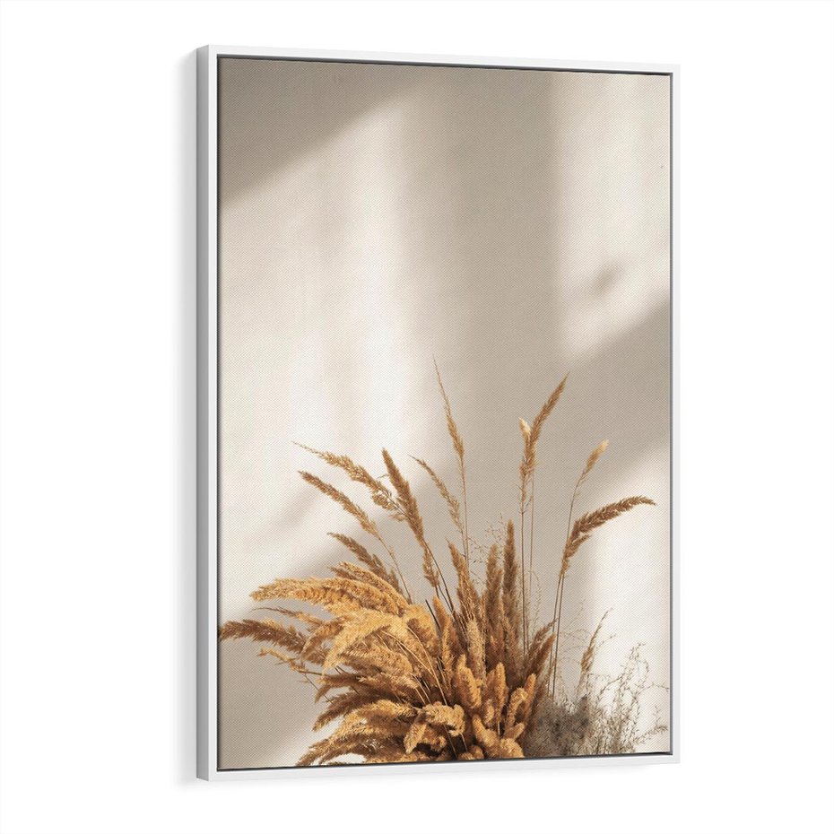 Obraz w ramie 50x70 - mpresyjne układy traw - boho, trawy - rama biała