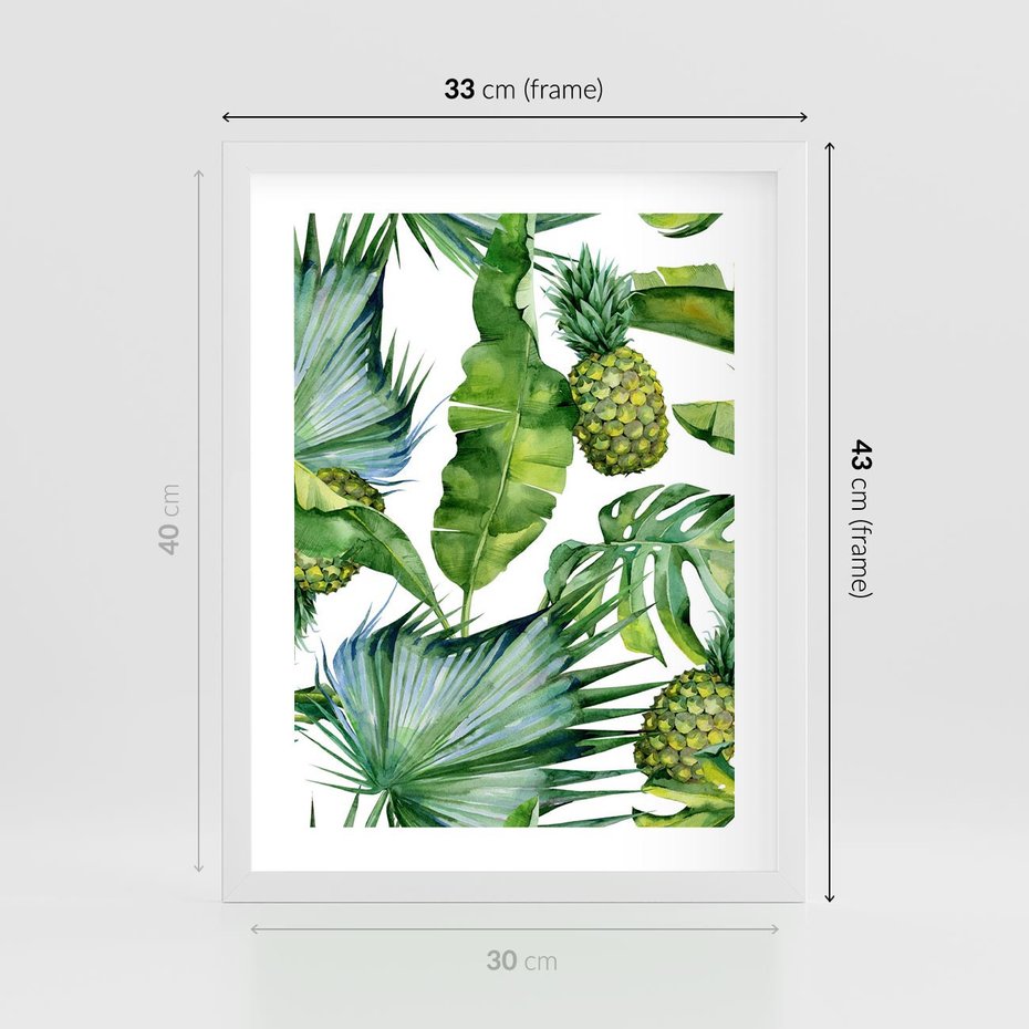 Plakat w ramie 30x40 - Oaza Natury - liście, tropikalne - rama biała