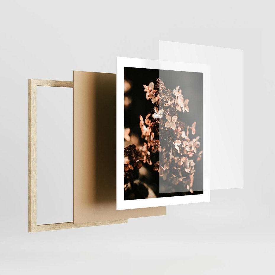 Plakat w ramie 40x50 - Hortensja - Suchy Kwiat w Sztuce - hortensja, suchy kwiat - rama drewno