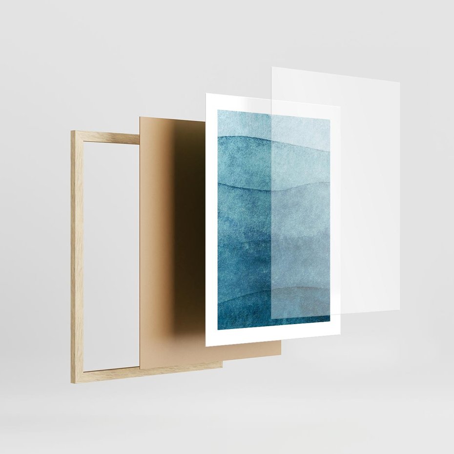 Plakat w ramie 30x40 - Kolorowe fale akwareli - akwarela, fale - rama drewno