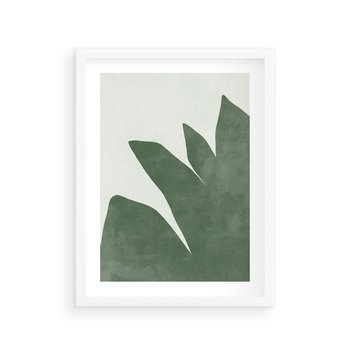 Plakat w ramie 50x70 - Oaza Harmonii - abstrakcyjny kształt, zielony plakat - rama biała