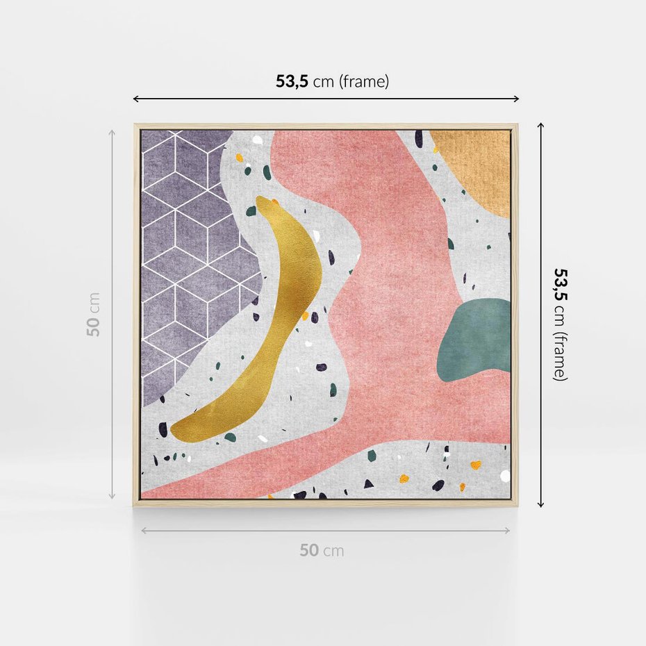 Obraz w ramie 50x50 - Eklektyczny Mix - kolaż, pastelowe abstrakcyjne plamy - rama drewno