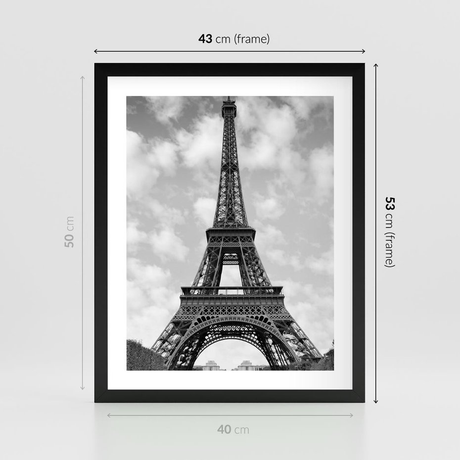 Plakat w ramie 40x50 - Nocna panorama Paryża z wieżą Eiffla - Eiffla, Paryż - rama czarna