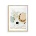 Plakat w ramie 30x40 - Boho Urok - kompozycja boho, slomkowy kapelusz - rama drewno