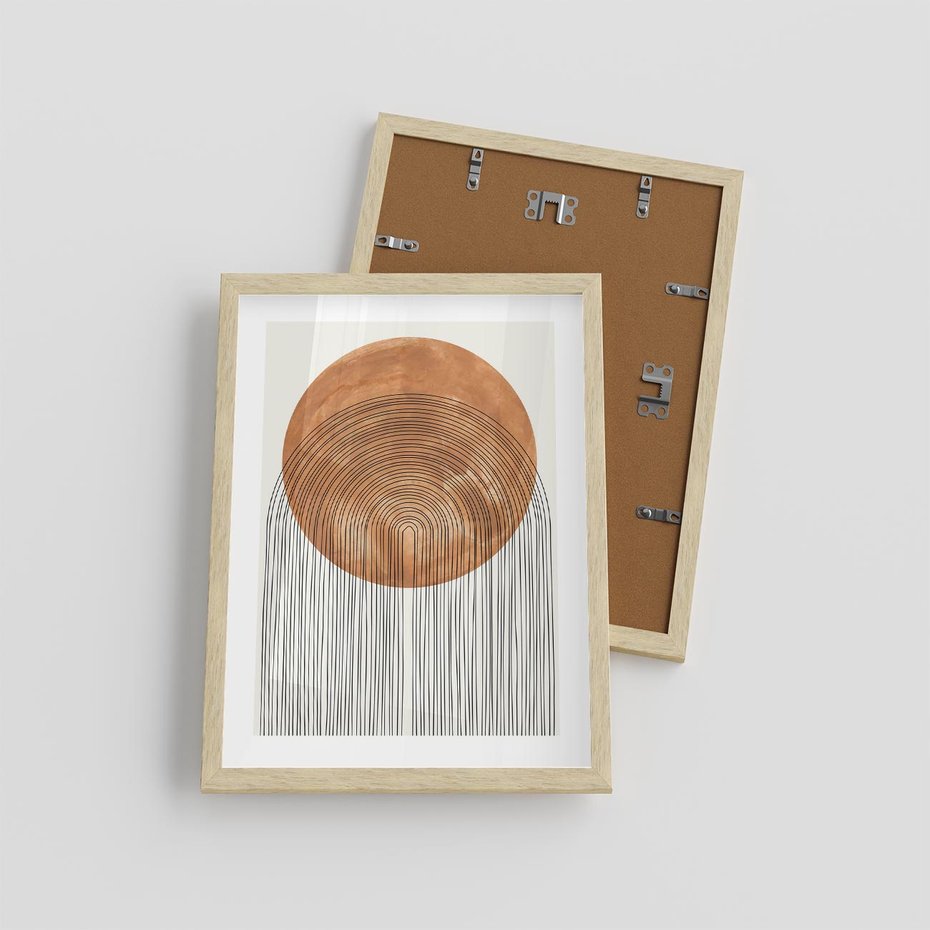 Plakat w ramie 30x40 - Konturem Kształtowane - koło, boho styl - rama drewno