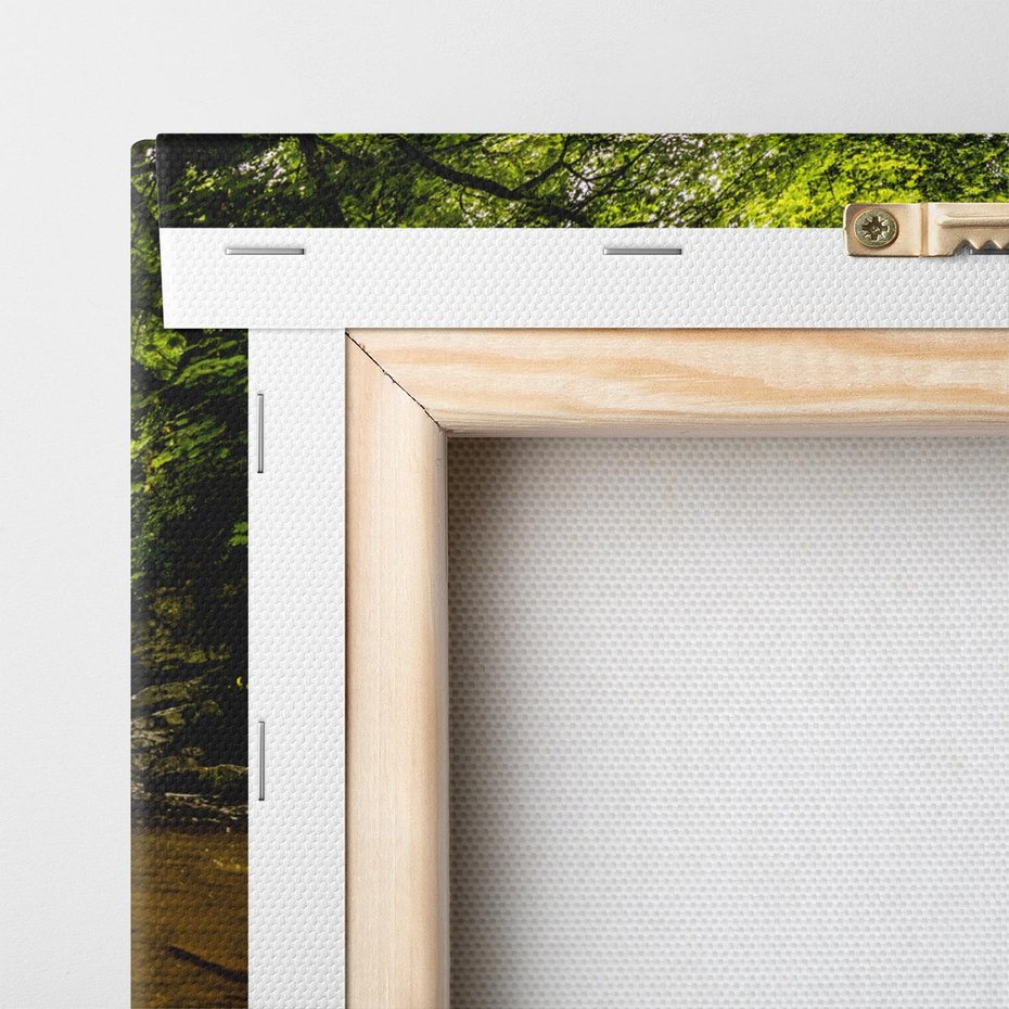 Obraz na płótnie 150x50 - Magia wodospadu w lesie - wodospad, las