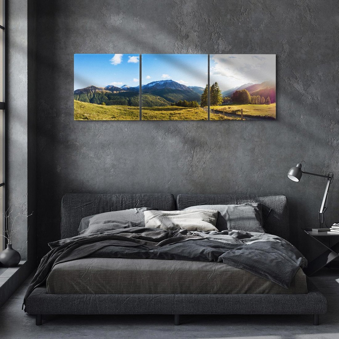 Obraz na płótnie 120x40 - Górski pejzaż: łąka i szczyty - góry, łąka