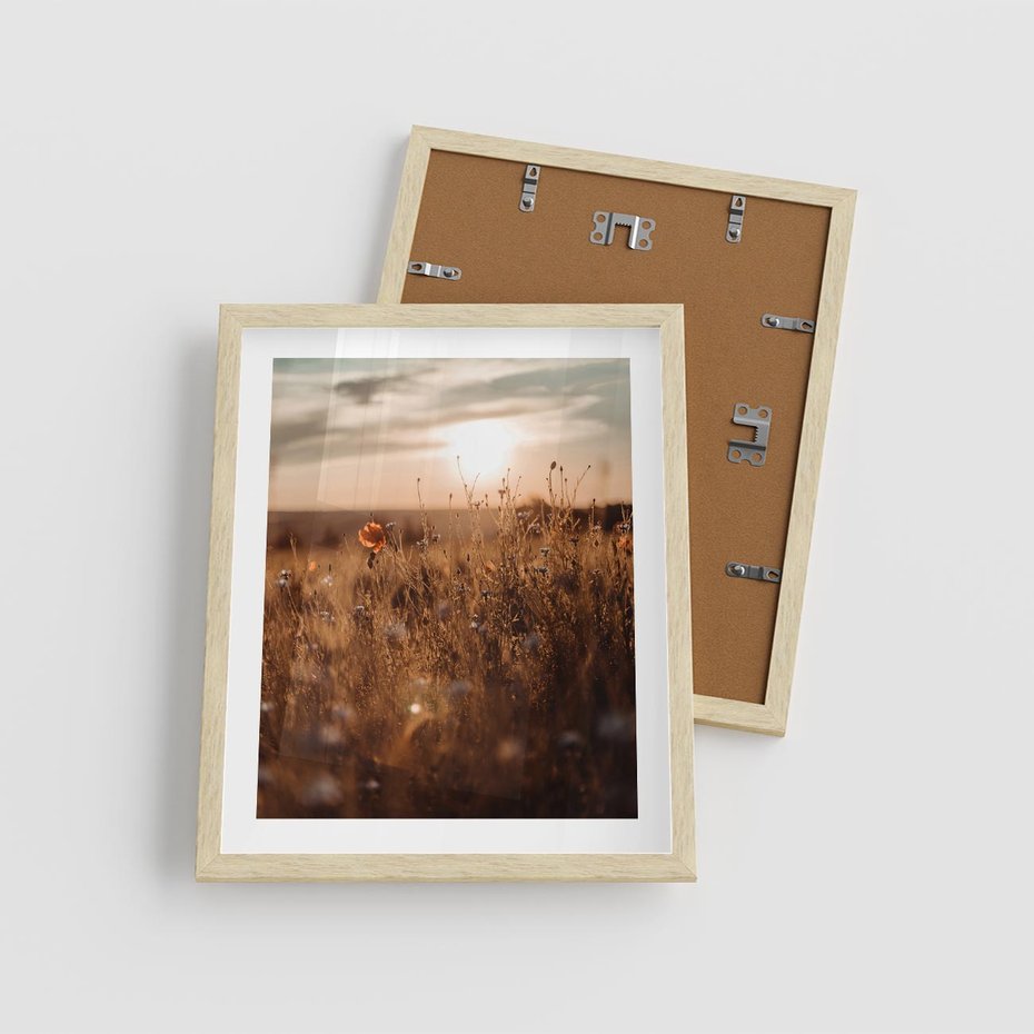 Plakat w ramie 40x50 - Zachwyt zachodem słońca na łące - zachód, słońca - rama drewno