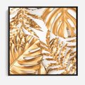Obraz w ramie 50x50 - Monstera Złote Liście - monstera, złote - rama czarna