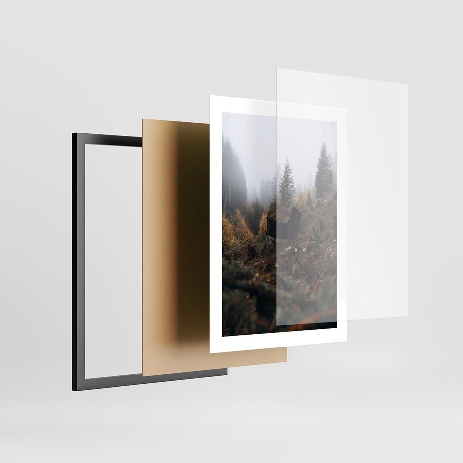 Plakat w ramie 30x40 - Górski las - stary zniszczony domek w górach, góry - rama czarna