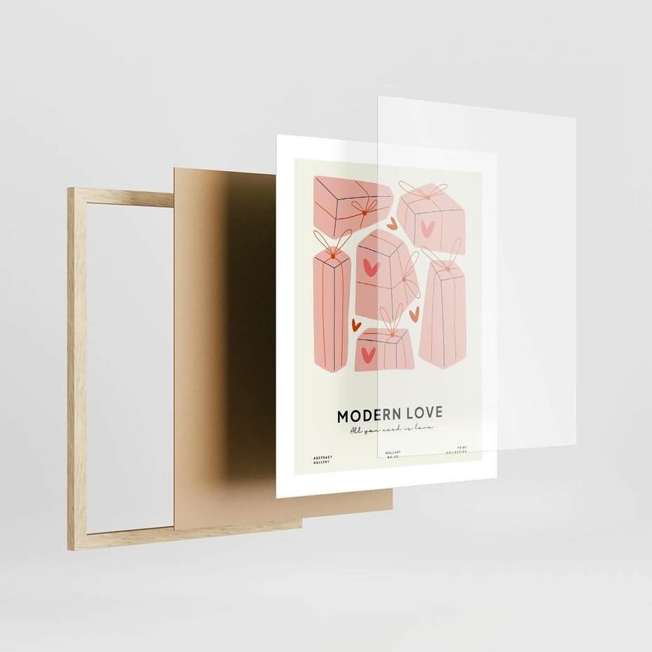 Plakat w ramie 40x50 - Nowoczesna Miłość - nowoczesna grafika, pastelowe kolory - rama drewno