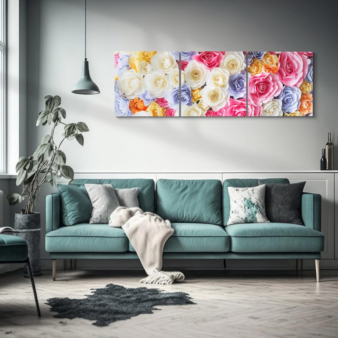 Obraz na płótnie 150x50 - Elegancja w kwiatach - kwiaty, róże