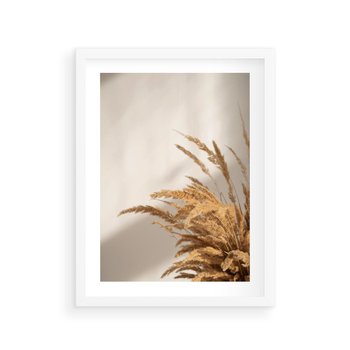 Plakat w ramie 50x70 - Swobodne trawy boho - boho, suche - rama biała