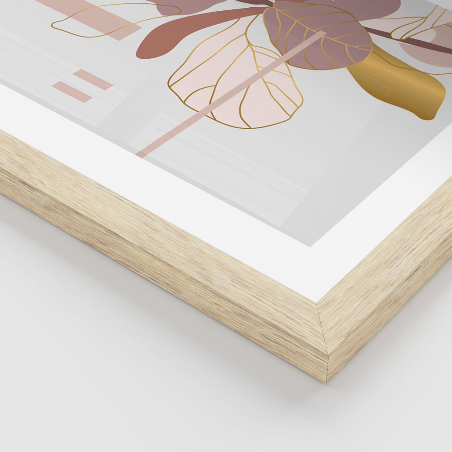 Zestaw obrazy w ramie 40x50 galeria - Złote, liście, pastelowe, nowoczesne - rama drewno