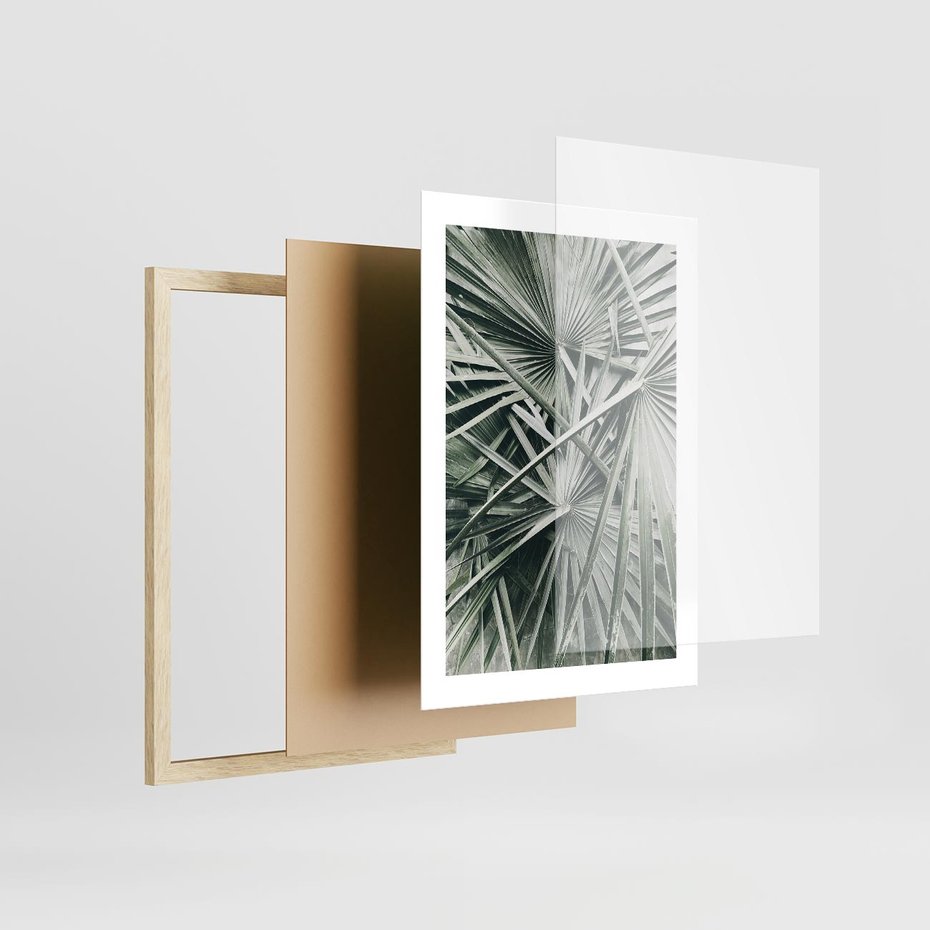 Plakat w ramie 30x40 - Palmy w Zgaszonej Zieleni - palmy, tropikalne liście - rama drewno