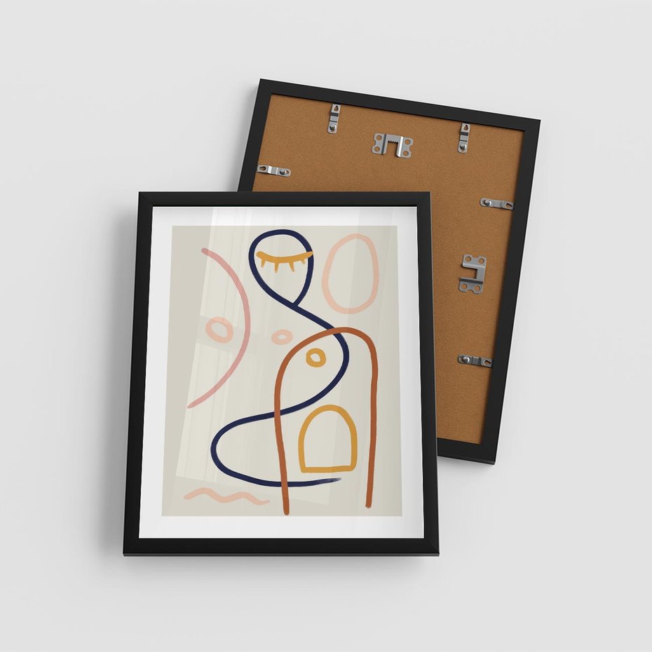 Plakat w ramie 40x50 - Mgnienie Oka - abstrakcja w stylu picasso, beżowe tło - rama czarna