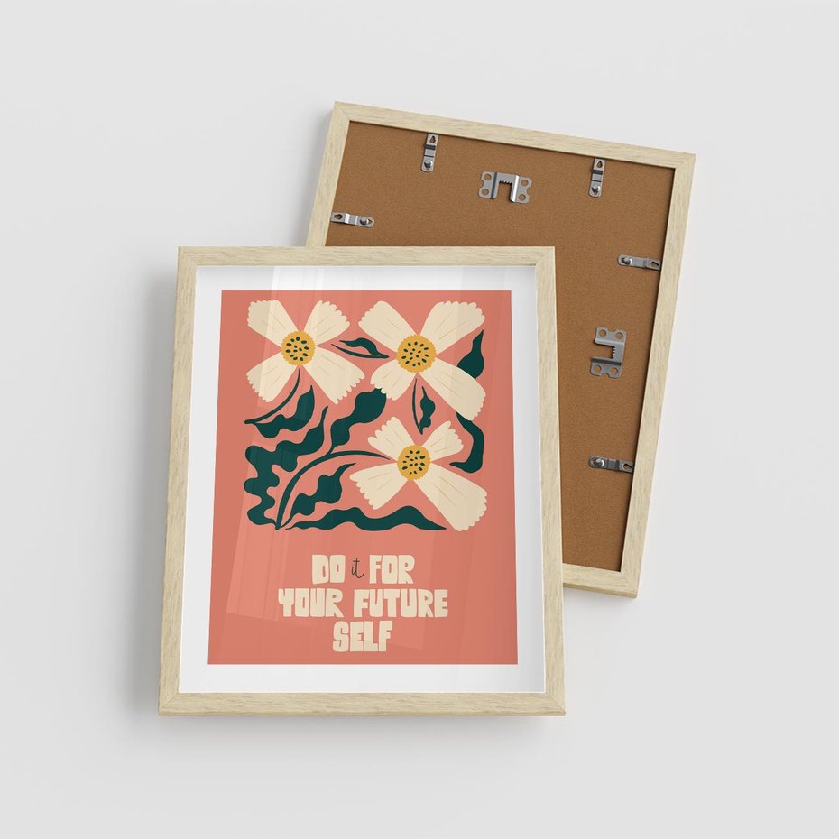 Plakat w ramie 40x50 - Mgliste Refleksje - nowoczesny plakat, różowe tło - rama drewno