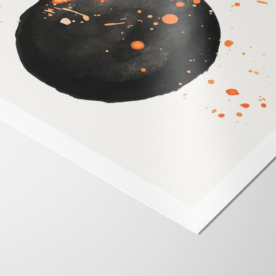 Plakat bez ramy 50x70 - Wnętrza Marzeń - abstrakcyjna czarna plama, rozsiane pomarańczowe kropki