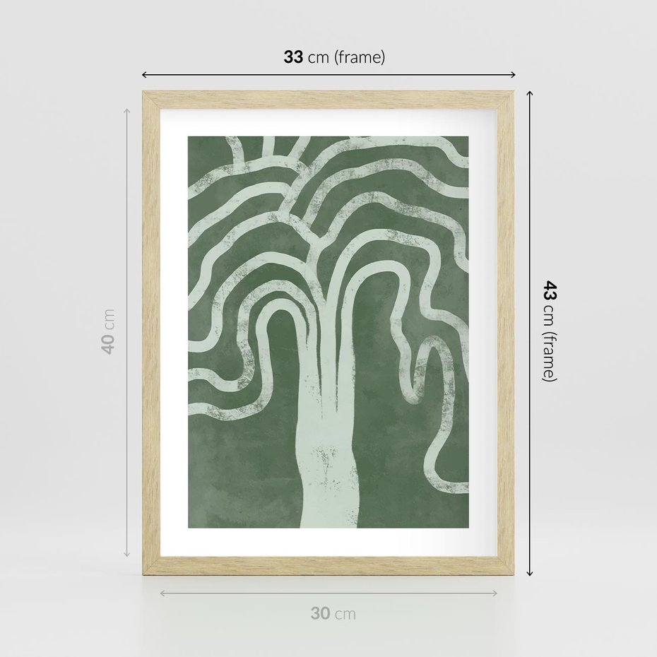 Plakat w ramie 30x40 - Inspirujące Zawiłości Zieleni - abstrakcyjny kształt, zielony plakat - rama drewno
