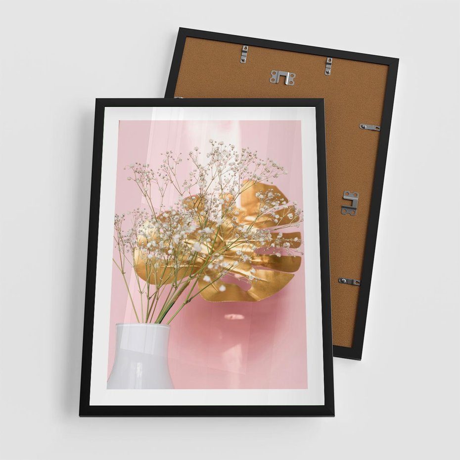 Plakat w ramie 50x70 - Blask Natury - złote, liście - rama czarna