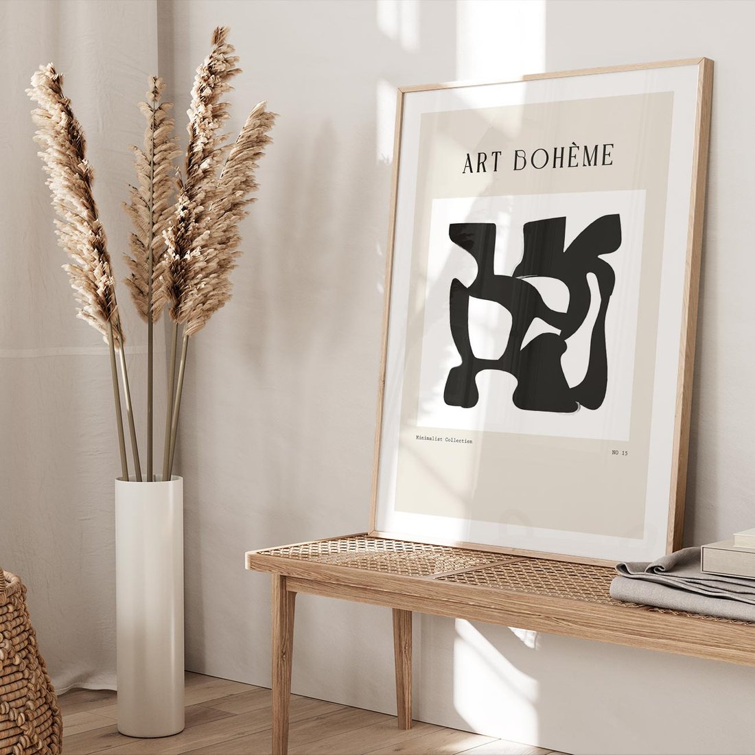 Plakat w ramie 30x40 - Boho Szepty - boho plakat, minimalizm - rama drewno