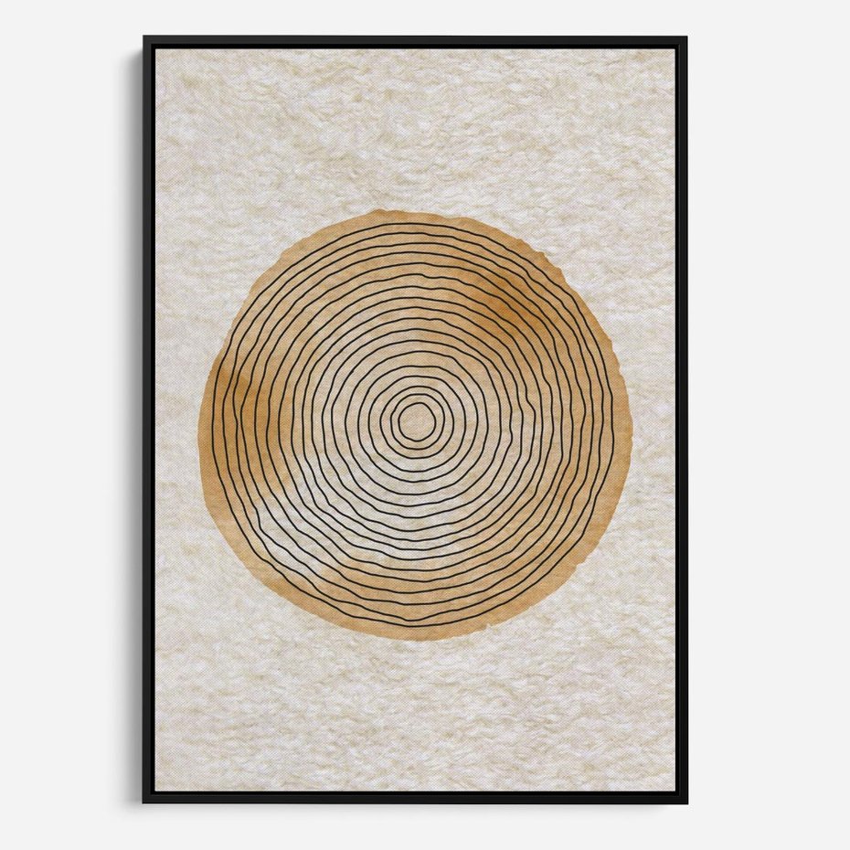 Obraz w ramie 70x100 - Zapisane w promieniach słońca - beżowe strukturalne tło, koła - rama czarna