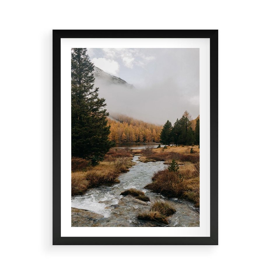Plakat w ramie 50x70 - W Górskiej Dolinie - artystyczna fotografia, las - rama czarna