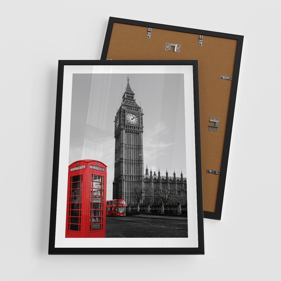 Plakat w ramie 50x70 - Budka telefoniczna przed Big Benem - budka, Londyn - rama czarna