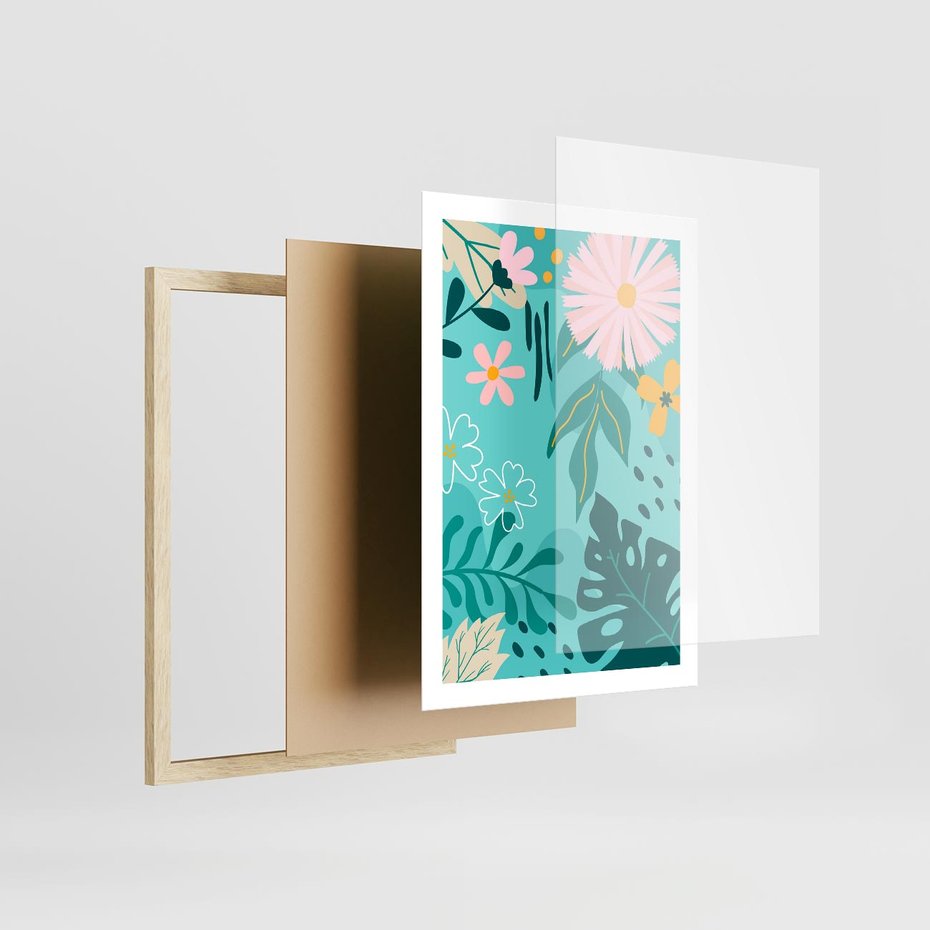 Plakat w ramie 50x70 - Kwiatowe Wibracje - pastelowa kompozycja, kwiaty - rama drewno