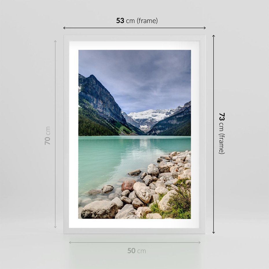 Plakat w ramie 50x70 - Górskie jezioro - spokój i piękno - jezioro, górskie - rama biała