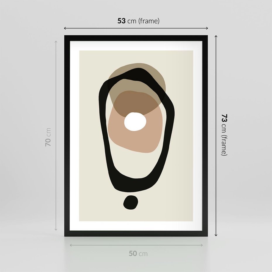 Plakat w ramie 50x70 - Intrygujące Zaskoczenia - beżowa abstrakcyjna kompozycja, czarny akcent - rama czarna