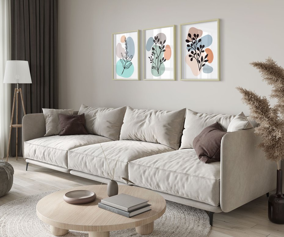 Zestaw obrazy w ramie 50x70 galeria - Rosliny, graficzne, minimalizm - rama drewno