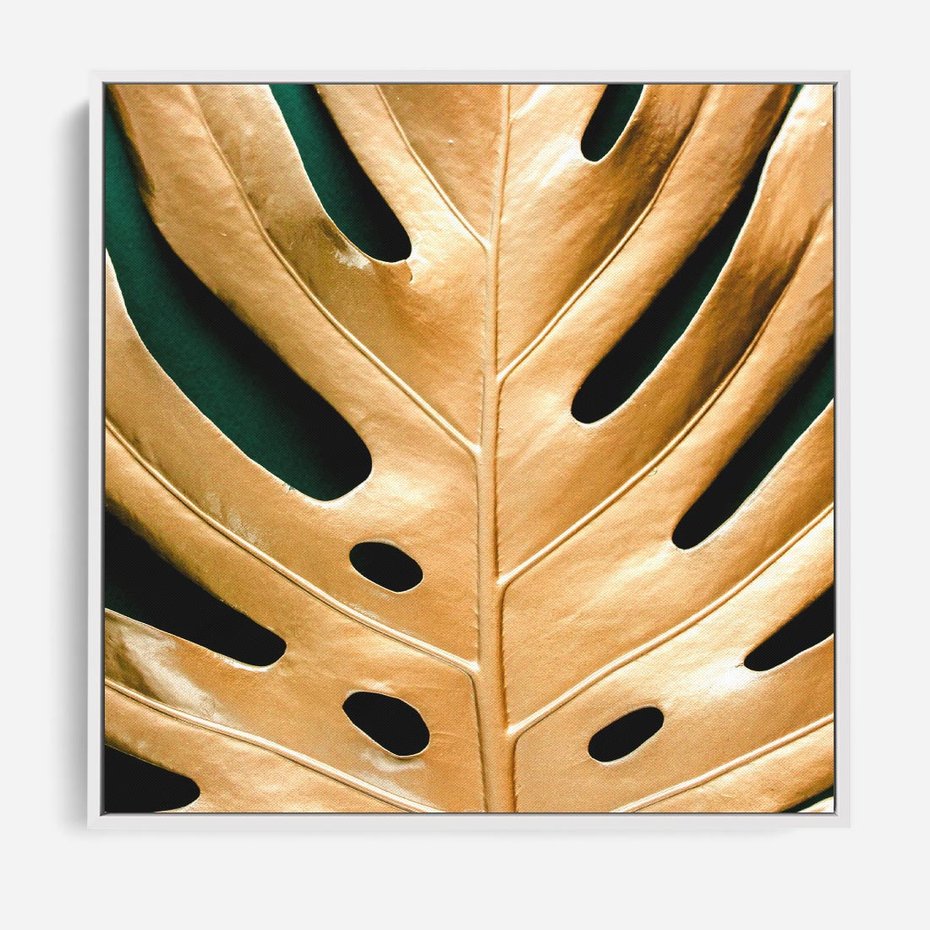 Obraz w ramie 50x50 - Piękno i Styl - złote, liście - rama biała