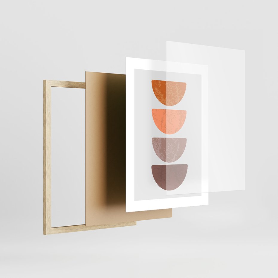 Zestaw obrazy w ramie 40x50 galeria - Abstrakcyjne, kształty, boho - rama drewno