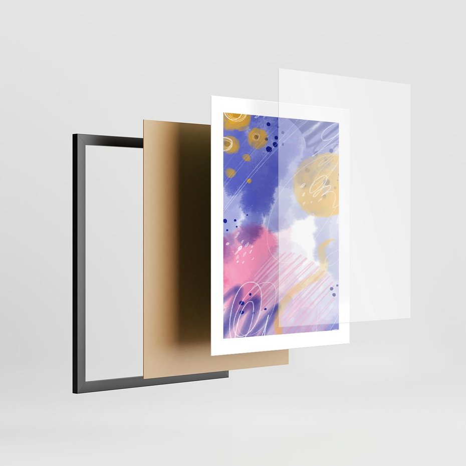 Plakat w ramie 30x40 - Rozbijające Plamy - abstrakcyjny plakat, pastelowe kolory - rama czarna