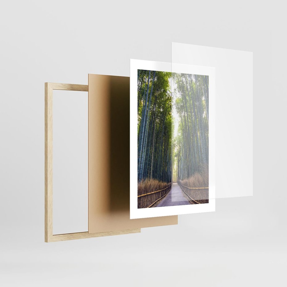 Plakat w ramie 30x40 - Urokliwa dróżka w lesie - las, dróżka - rama drewno