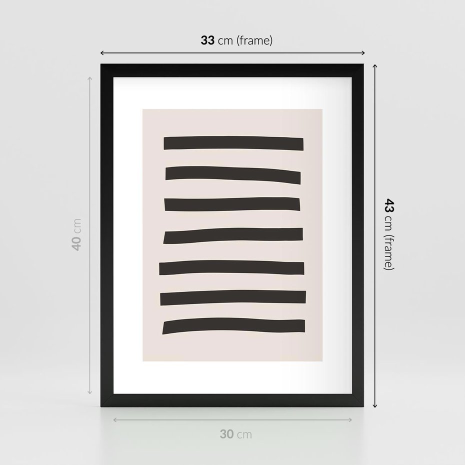 Plakat w ramie 30x40 - Strukturalna Rewolucja Form - minimalizm, czarne pasy - rama czarna