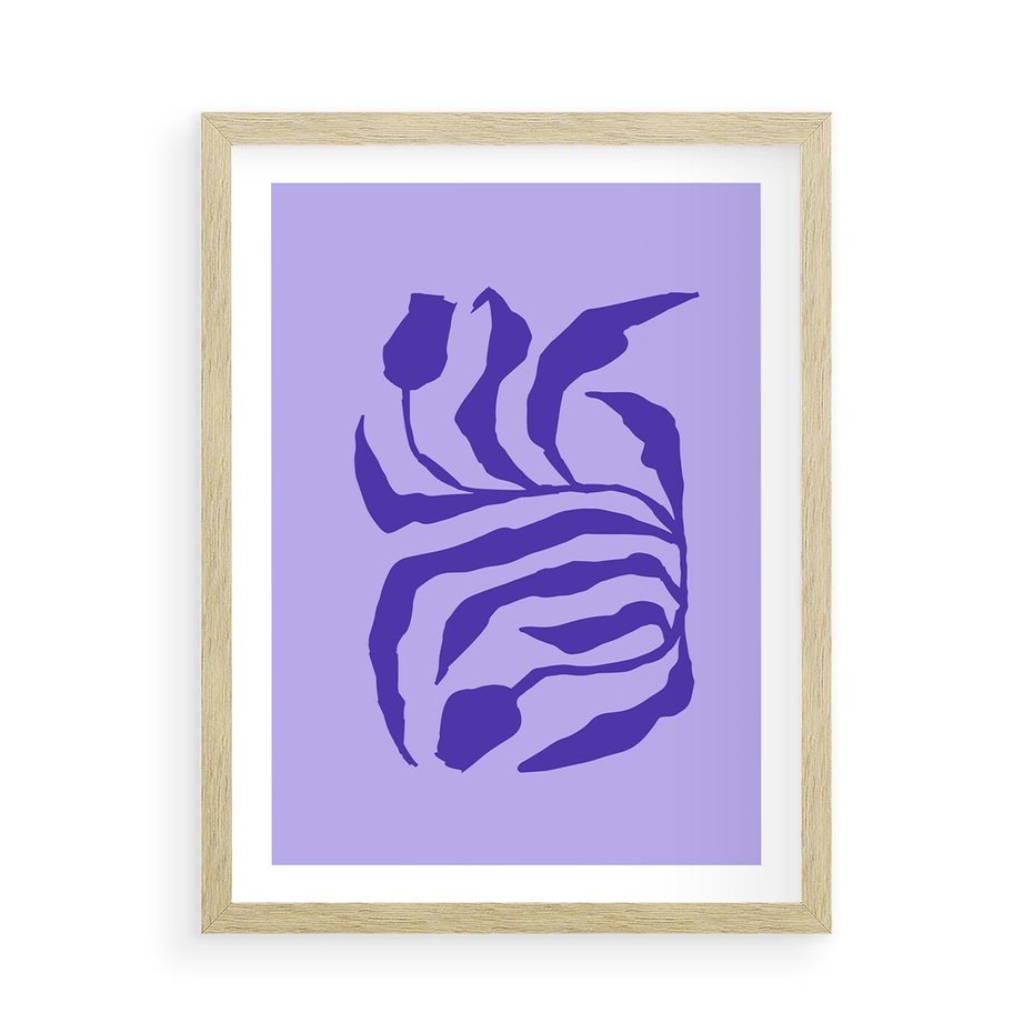 Plakat w ramie 50x70 - Boho Sztuka Wolności - kwiaty, energetyczne fioletowe tło - rama drewno