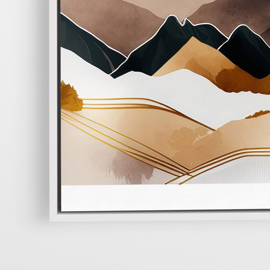 Obraz w ramie 50x70 - Góry Tonące w Pastelach - złote pastelowe góry, akwarela - rama biała