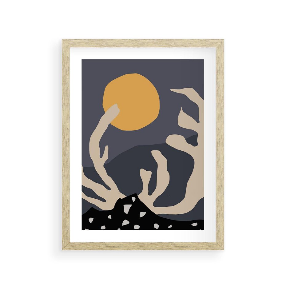 Plakat w ramie 30x40 - Tajemniczy Księżyc - nowoczesna sztuka, plakat - rama drewno